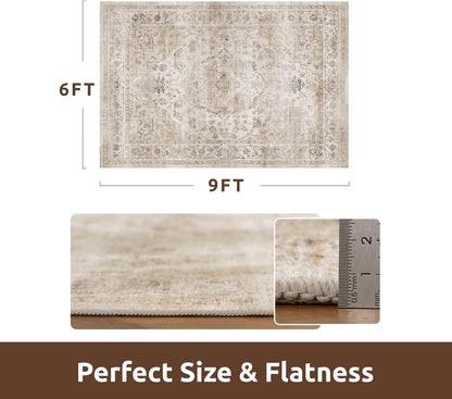 AMOAMI-Area Rug 6X9 Rugs for Living Room-Vintage Soft Beige Rugs for Bedroom-Non Slip