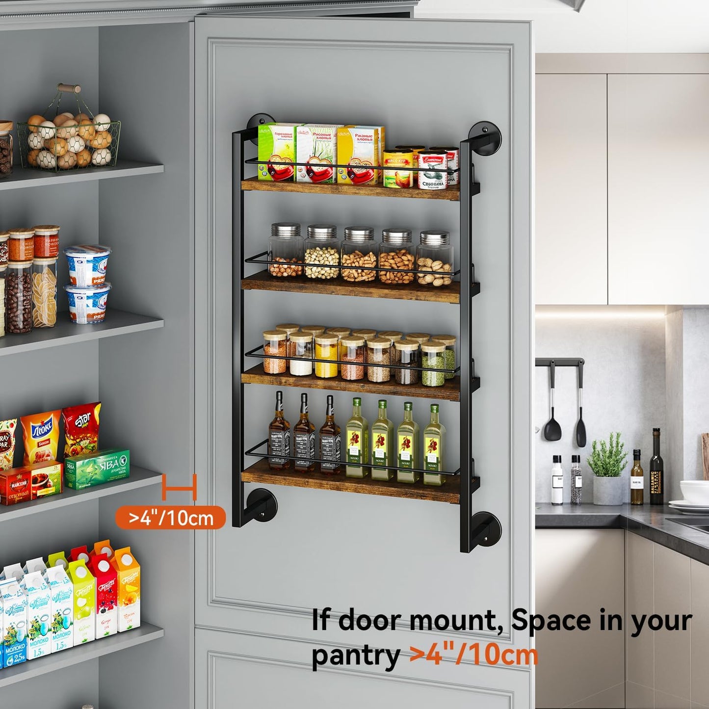 IBUYKE Spice Rack Wall Mount,4 Tier Hanging Seasoning Organizer,Large Spice Rack for Wall for up to