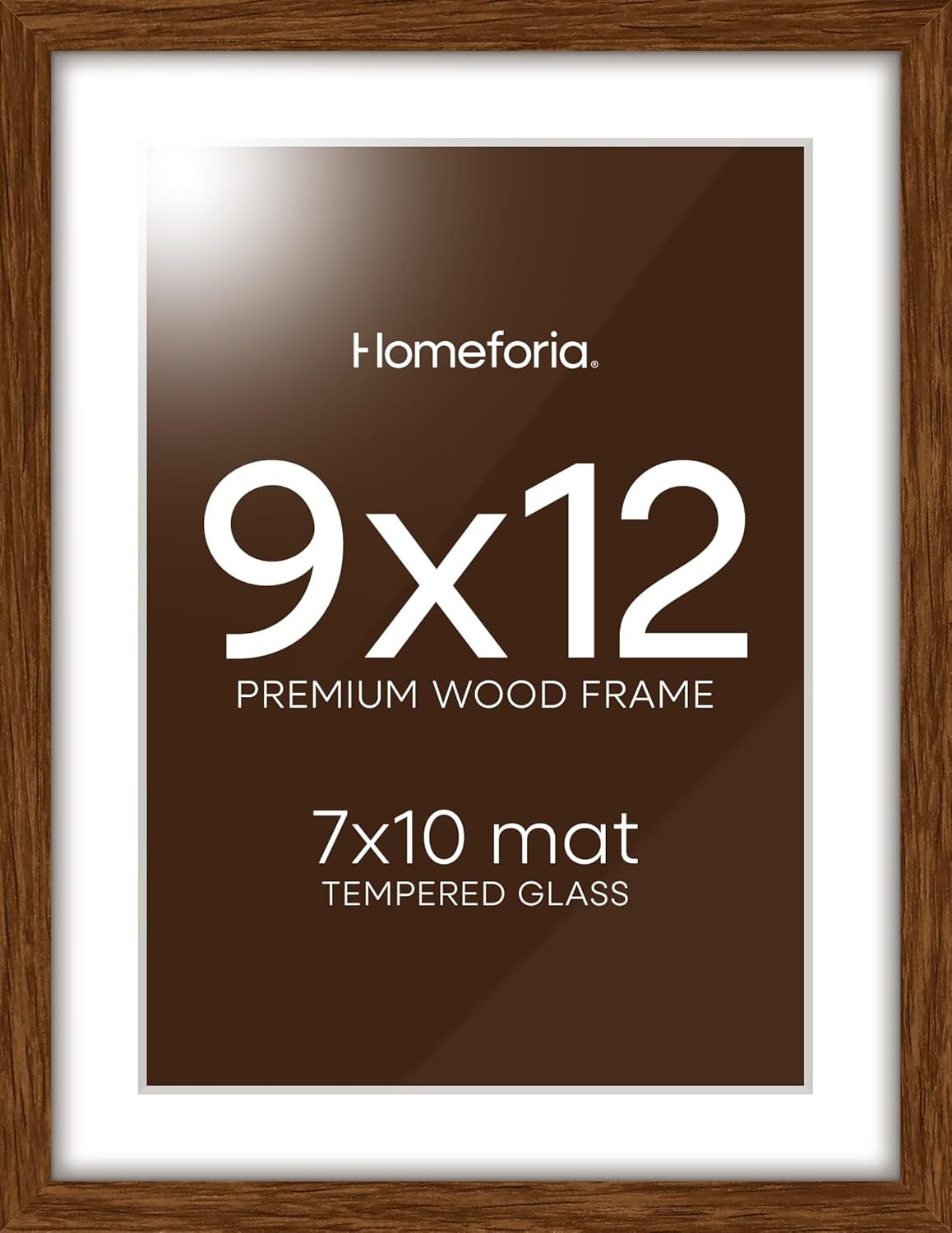 Homeforia 9x12 Picture Frame Brown, High End Dark Oak 9 x 12 Walnut Wooden Frames with Mat 7 by 10