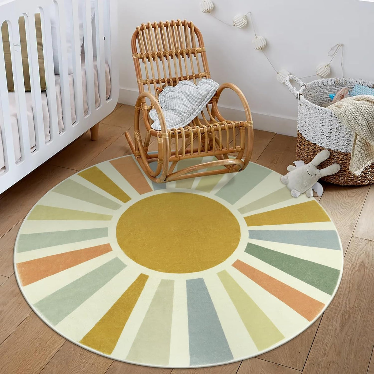 STARUIA Boho Round Rug 4 Ft Washable Area Rug for Kids Room, Colorful Sun Circle Rug for Playroom