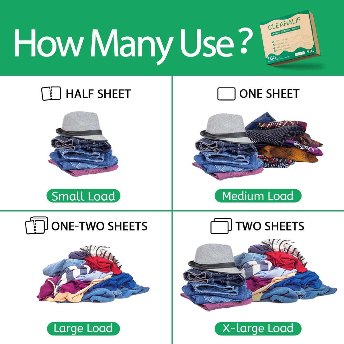 CLEARALIF Laundry Detergent Sheets up to 160 Loads (80sheets), Unscented, Laundry Detergent Strips