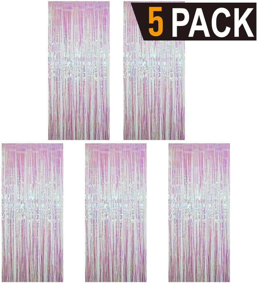 GOER 3.2 ft x 9.8 ft Metallic Tinsel Foil Fringe Curtains Party Photo Backdrop Party Streamers for