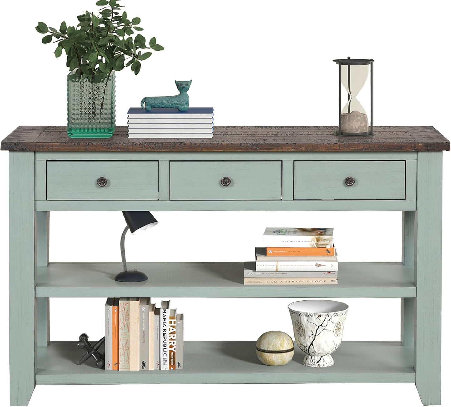 Solid Wood Console Table Sofa Table with Storage Drawers and Bottom Shelf Entryway Table for Entry