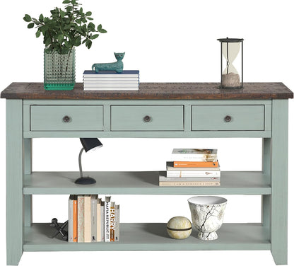 Solid Wood Console Table Sofa Table with Storage Drawers and Bottom Shelf Entryway Table for Entry