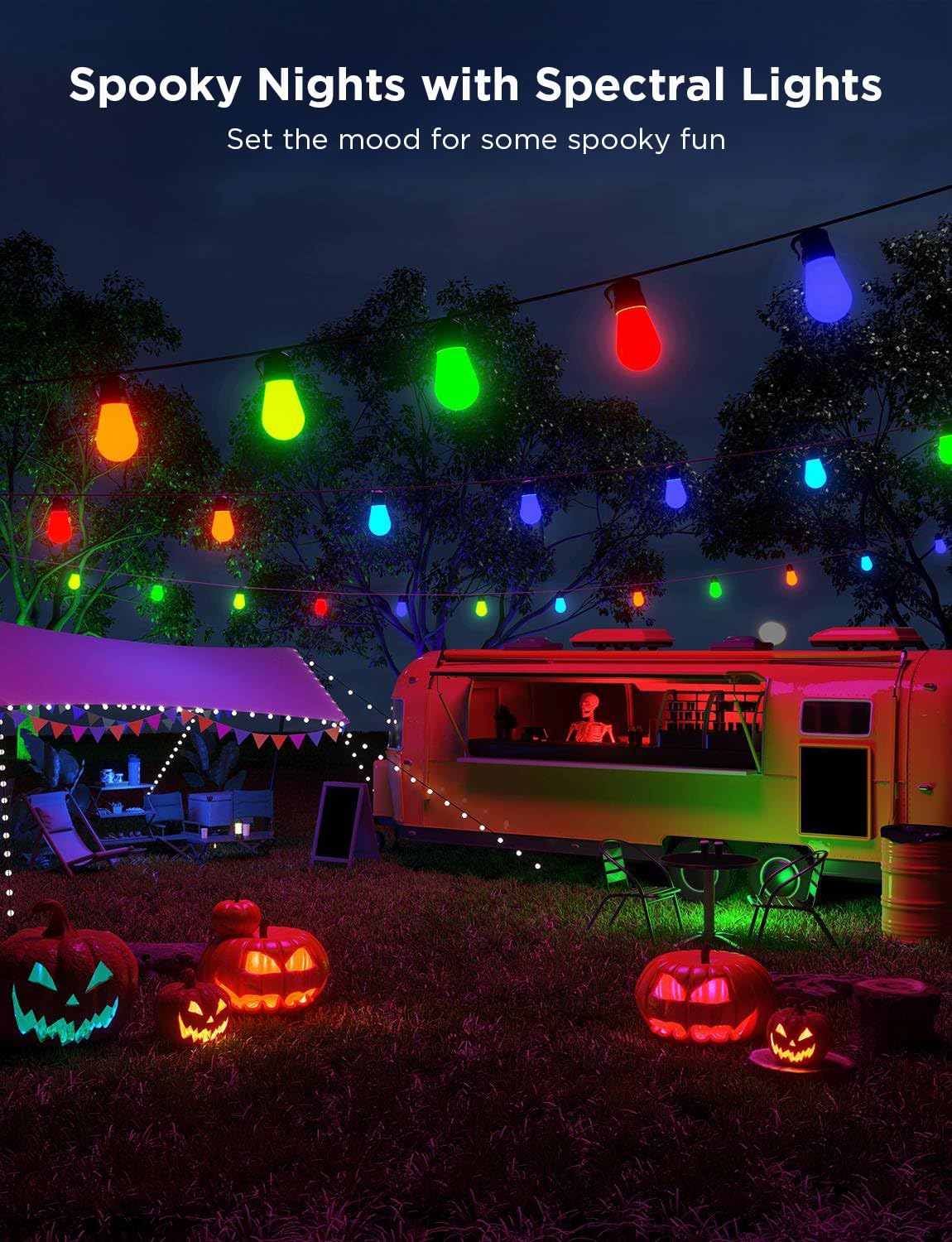 Govee Smart Outdoor String Lights H7029, 24ft RGBIC Outdoor Lights with 8 Dimmable LED Bulbs, IP65