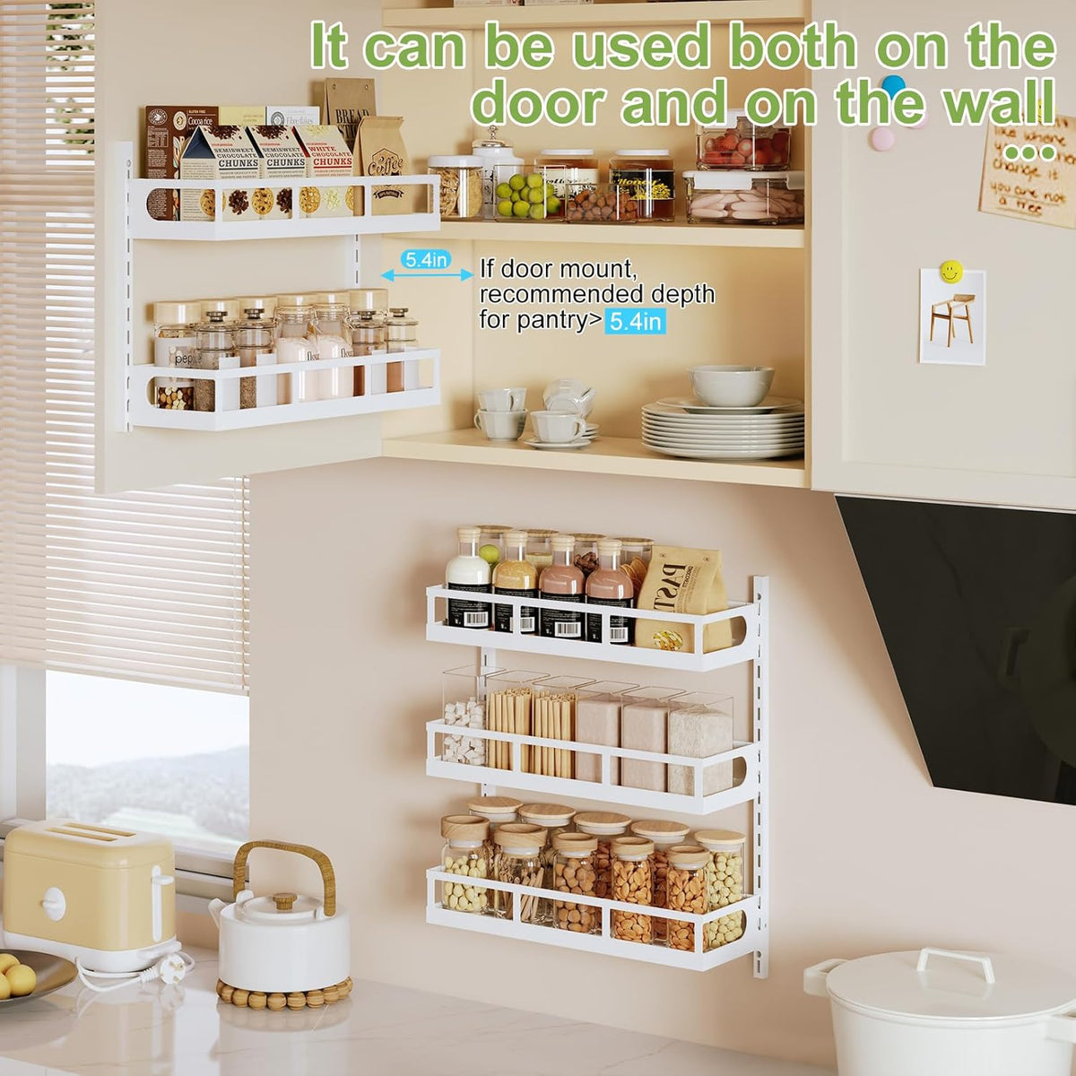 X-cosrack Wall Mount Spice Rack Organizer 5 Tier Height-Adjustable Hanging Spice Shelf Storage for