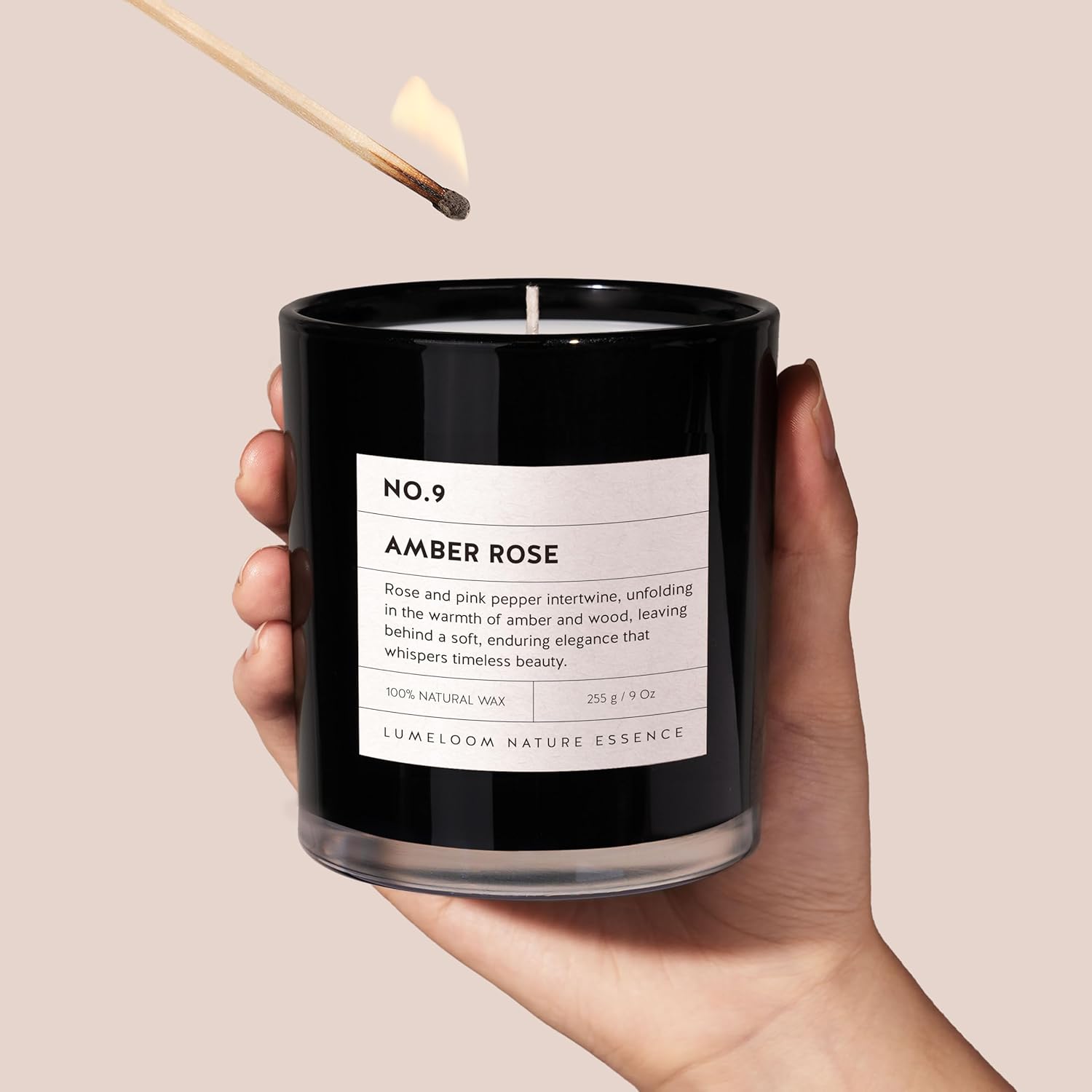 Amber & Rose Luxury Scented Candles, 9oz Soy Wax Candles for Home Scented, Rose, Wood, Amber Scent