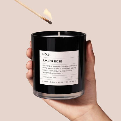 Amber & Rose Luxury Scented Candles, 9oz Soy Wax Candles for Home Scented, Rose, Wood, Amber Scent