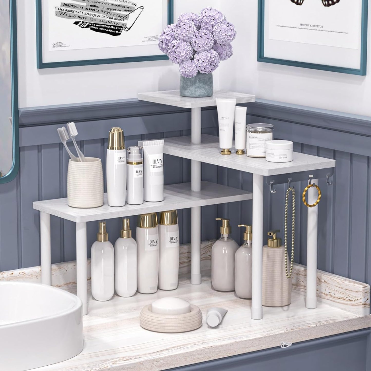 JayRex Bathroom Organizer Countertop Corner Shelf, 3 Tier Moveable Organizer for Make Up, Dresser