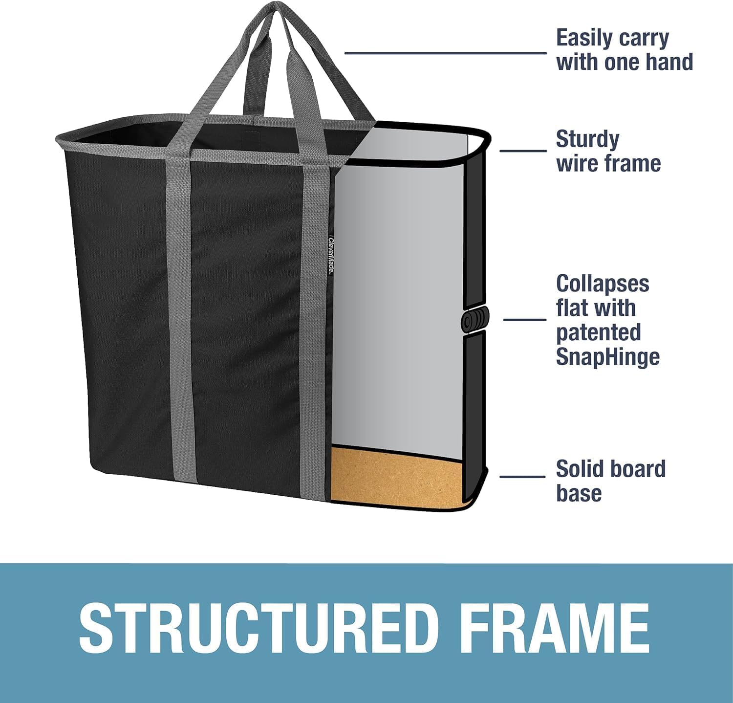 CleverMade Collapsible Laundry Caddy, 64L Pop-Up Hamper, 2 Pack, Denim Gray