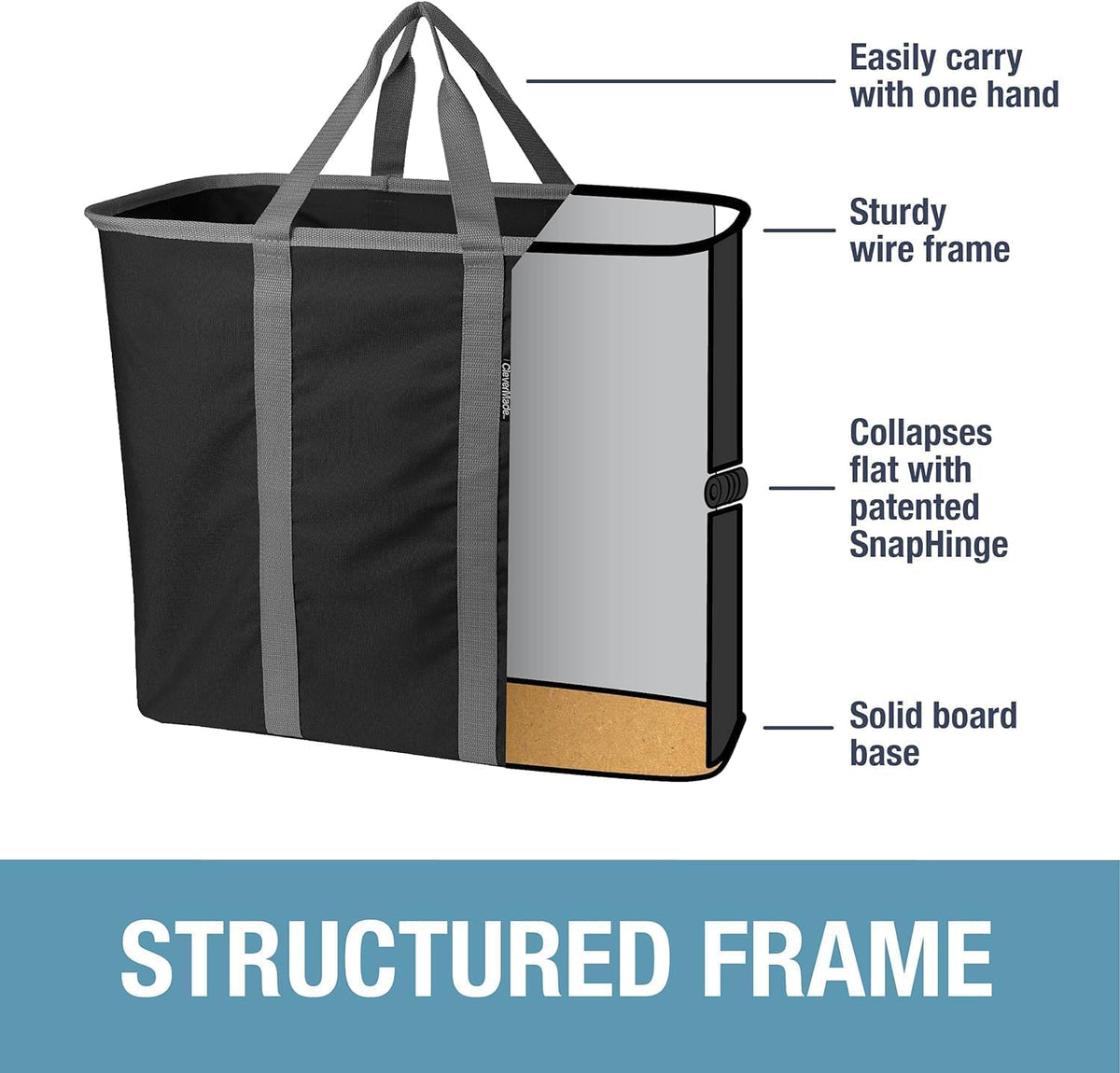 CleverMade Collapsible Laundry Caddy, 64L Pop-Up Hamper, 2 Pack, Black Gray