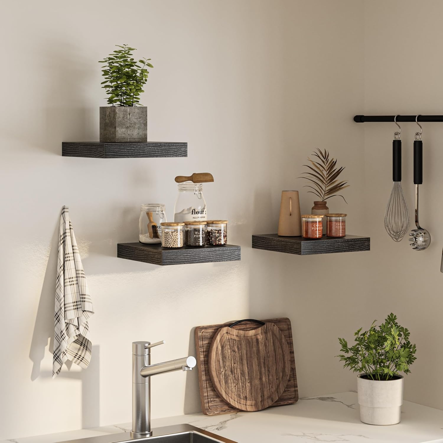 Square Floating Shelves for Wall, 12" W x 12" D x 1.2" H, Small Wooden Wall Mounted Display Shelves