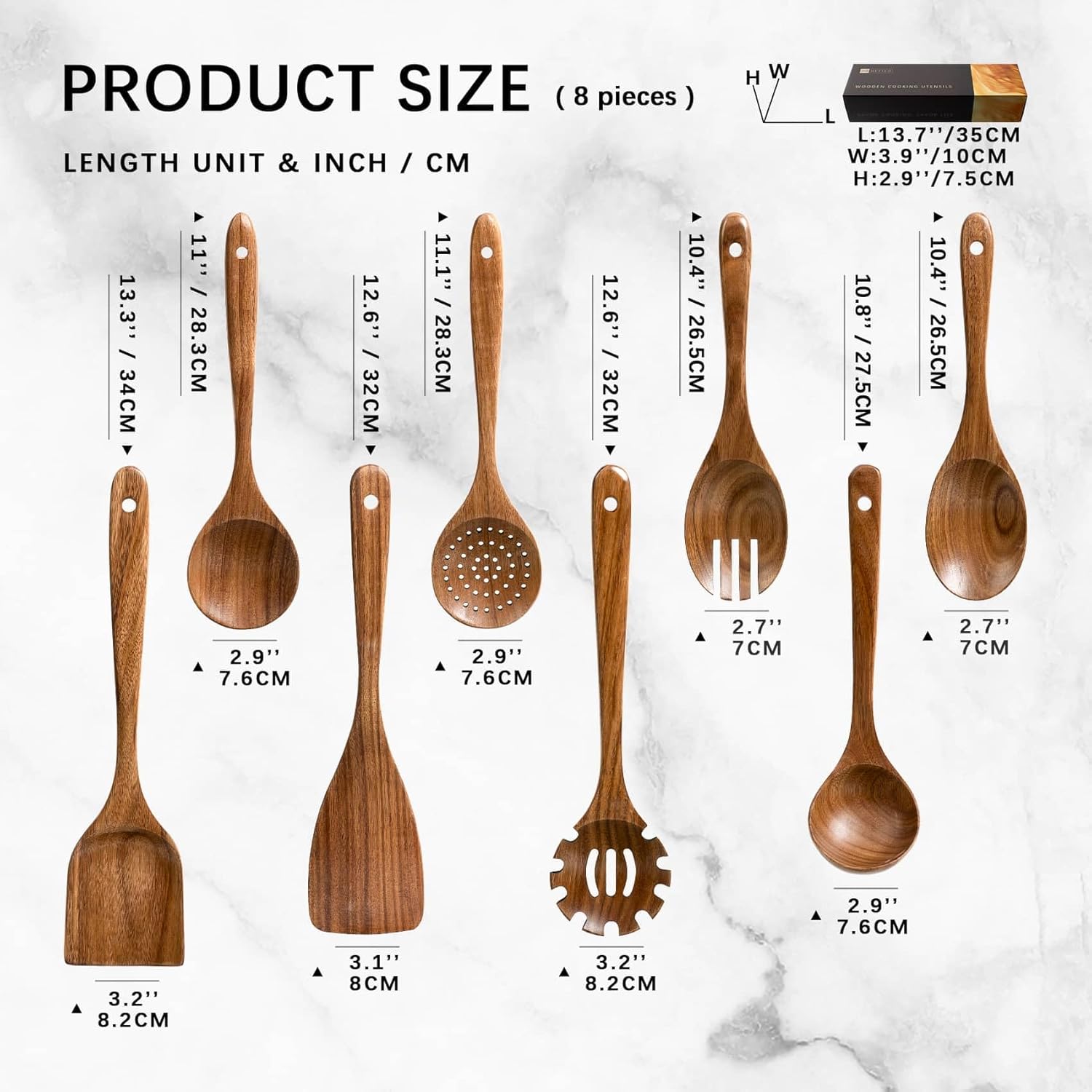 Wooden Spoons for Cooking, Nonstick Cooking Utensil Set with 8 Piece Acacia Wooden Spatulas and