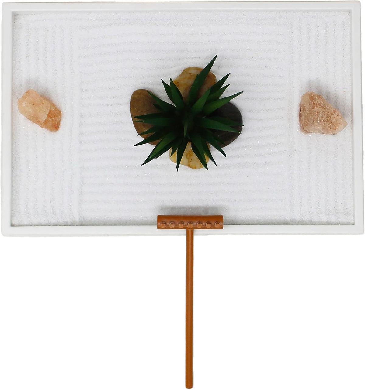 Nature's Mark Mini Zen Garden Kit for Desk with White Sand, Rake, White Base, Salt Rock and Air