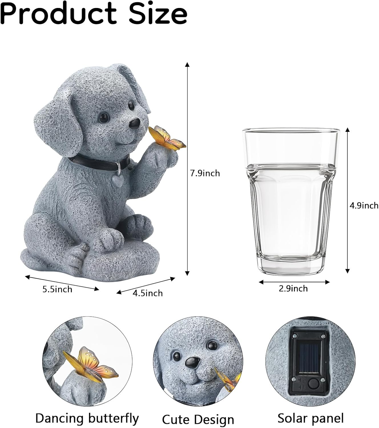 Solar Puppy Dog Garden Decor - Cute Pet Memorial Statue, Auto On/Off LED Light, Weatherproof Resin