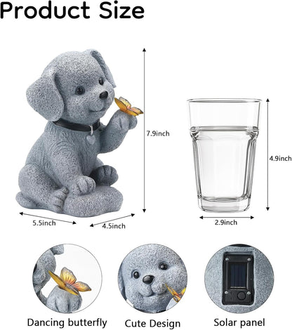 Solar Puppy Dog Garden Decor - Cute Pet Memorial Statue, Auto On/Off LED Light, Weatherproof Resin