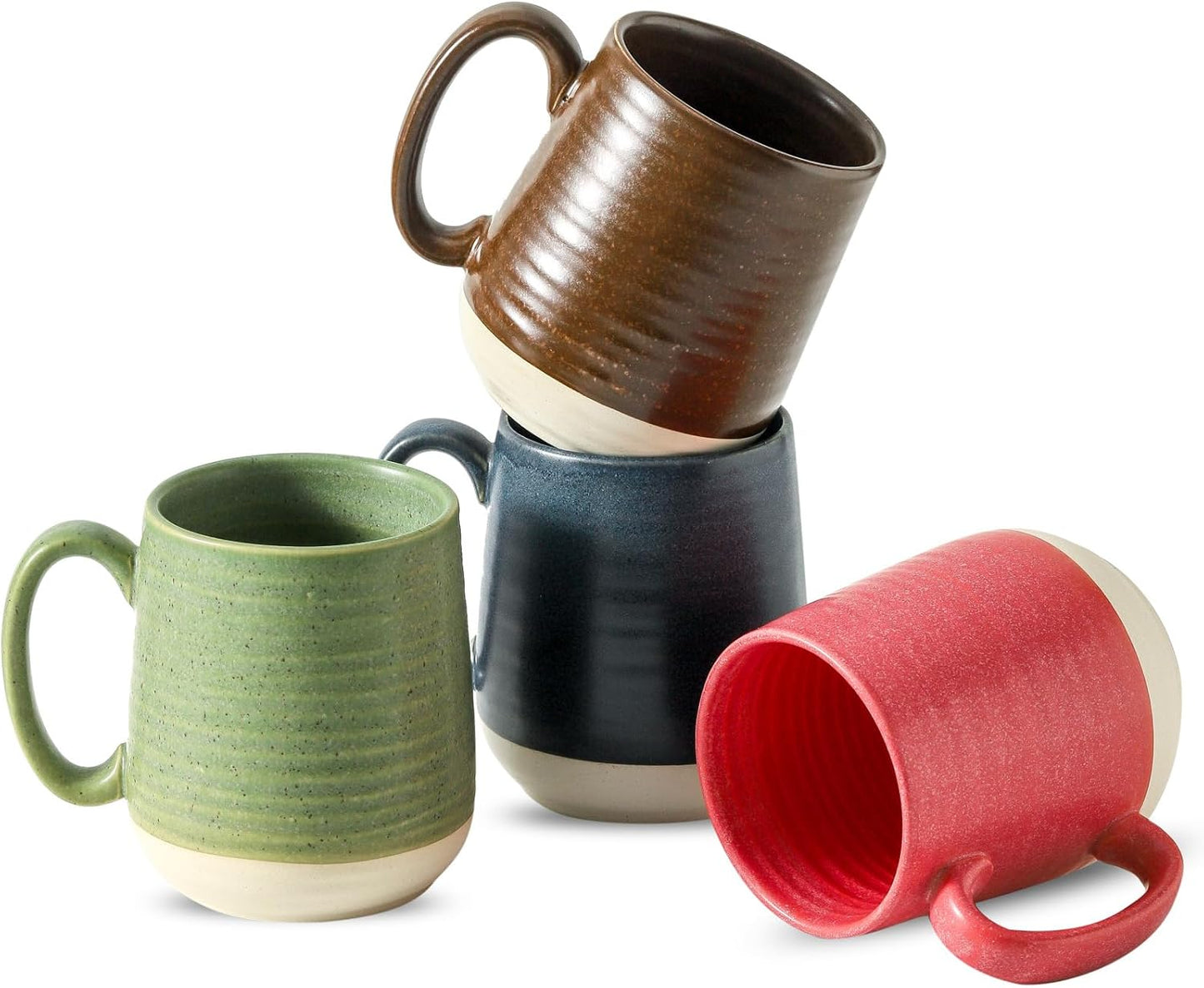 Hasense 15 Ounce Porcelain Coffee Mugs Set of 4 with Large Handle Perfect for Coffee, Tea, Milk