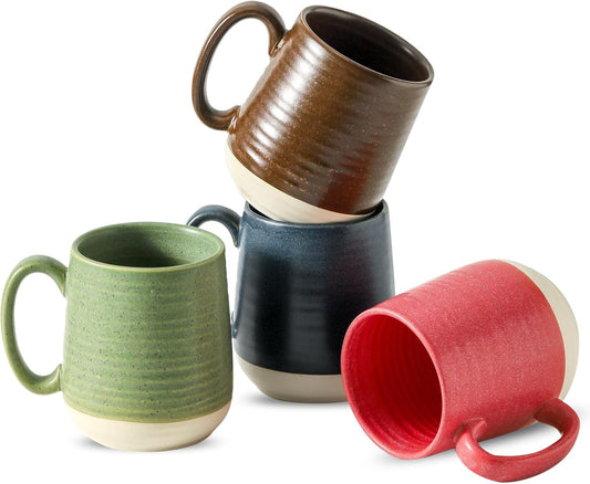 Hasense 15 Ounce Porcelain Coffee Mugs Set of 4 with Large Handle Perfect for Coffee, Tea, Milk