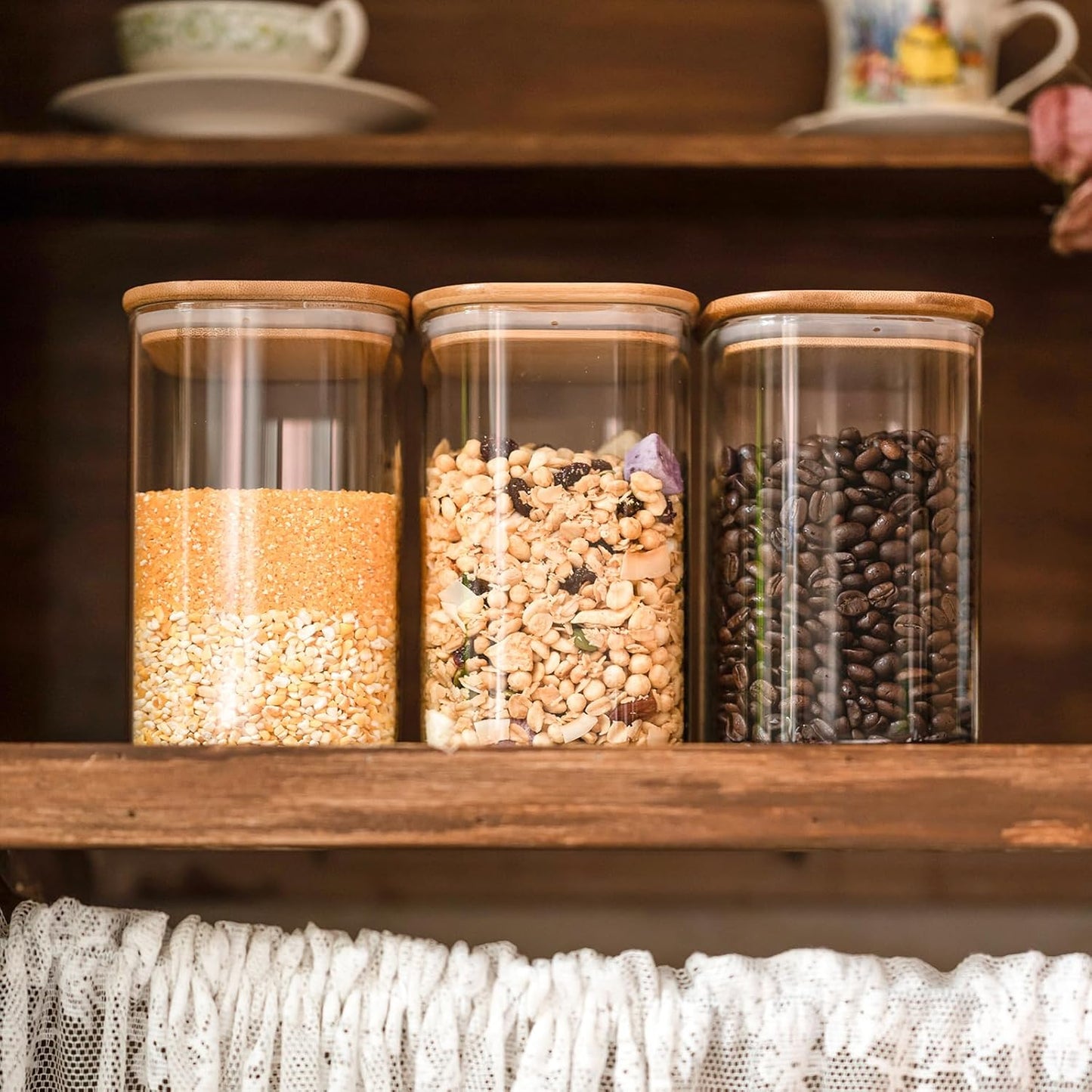 Glass Food Storage Jars 37 oz Set of 6,Glass Storage Containers Clear Glass Food Canister with