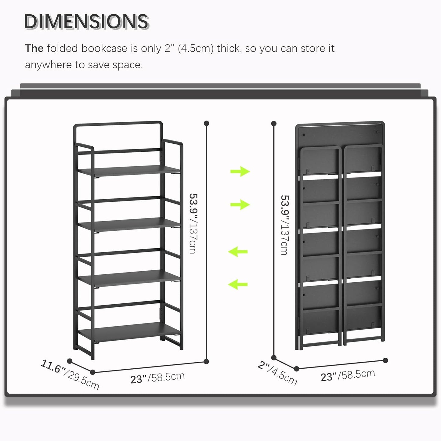 4NM No Assembly Foldable Bookshelf, 4-Shelf Collapsible Bookcase Storage for Small Spaces, 54" H
