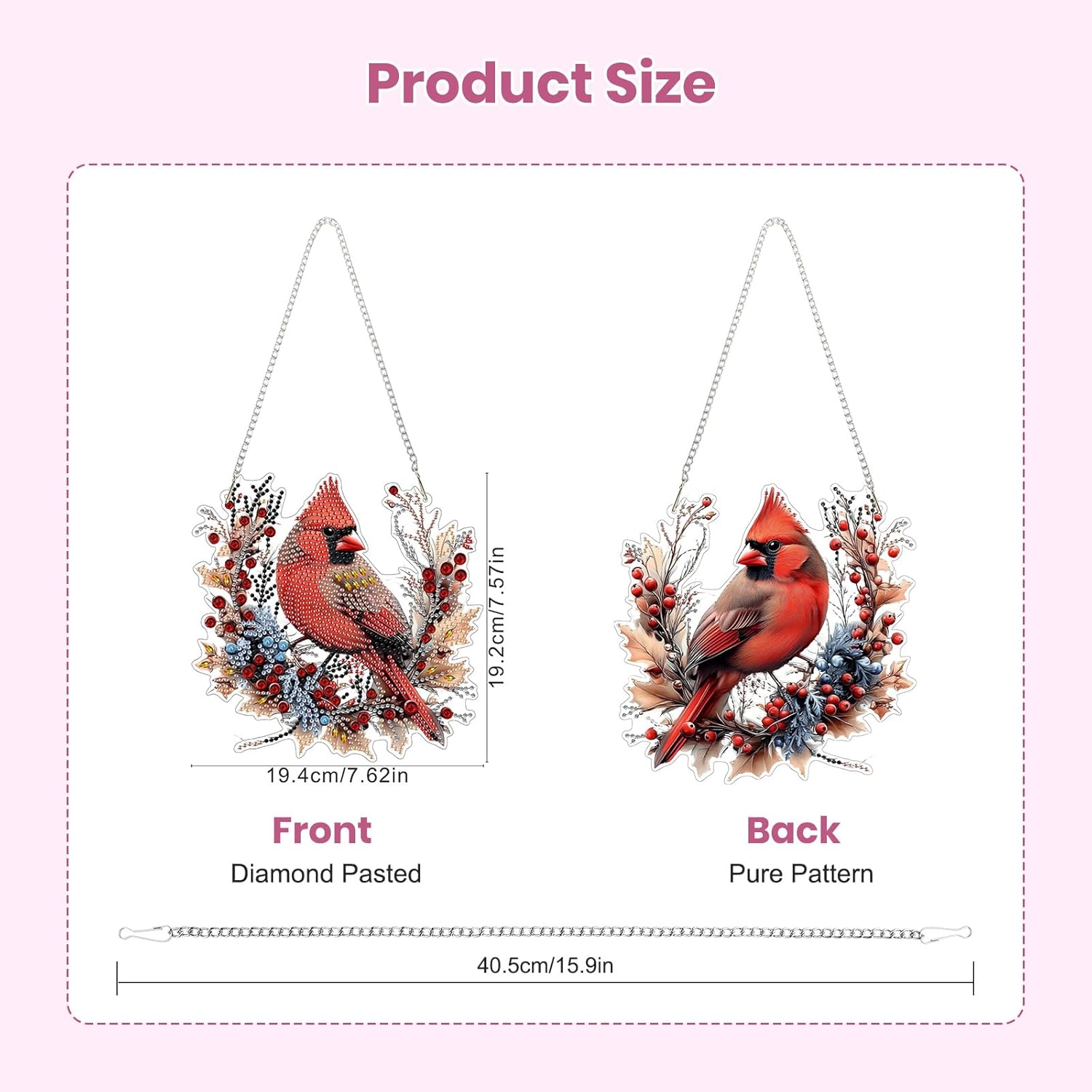 EOBROMD Diamond Hanging Art Kits for Adults Cardinal Birds, Suncatcher Diamond Art Painting, DIY
