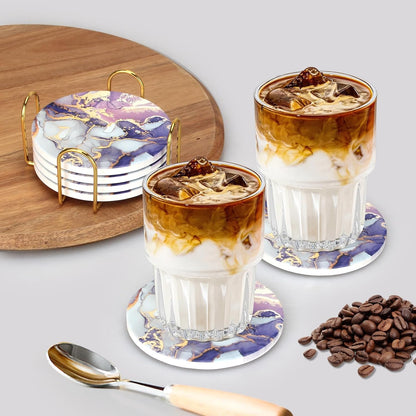 Purple Agate Coasters with Holder Drink Coaster Set of 6 Modern Marble Coasters Unique Coaster for