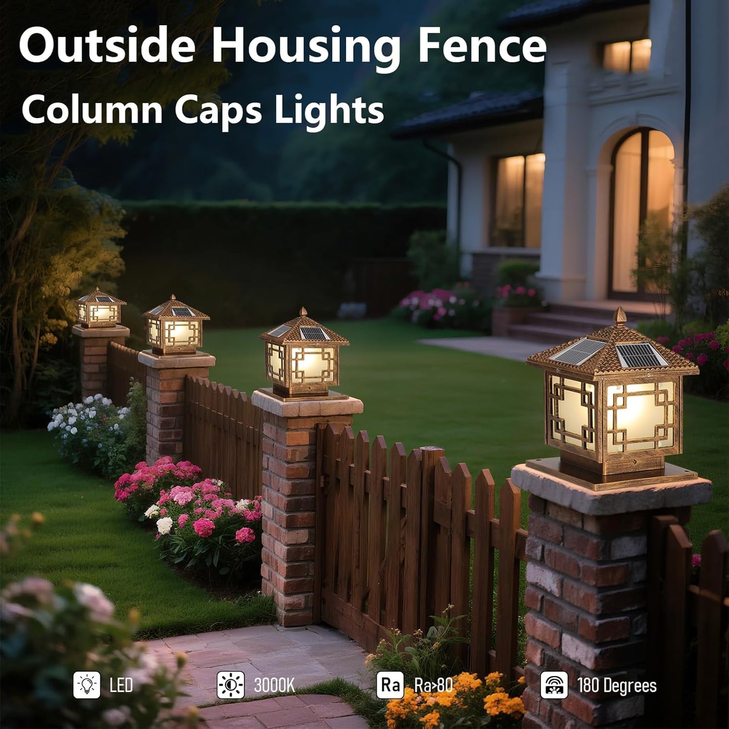 SLAWA Outside Housing Post Lighting Fixtures 9.8In Solar Post Caps Lights Bronze Aluminium