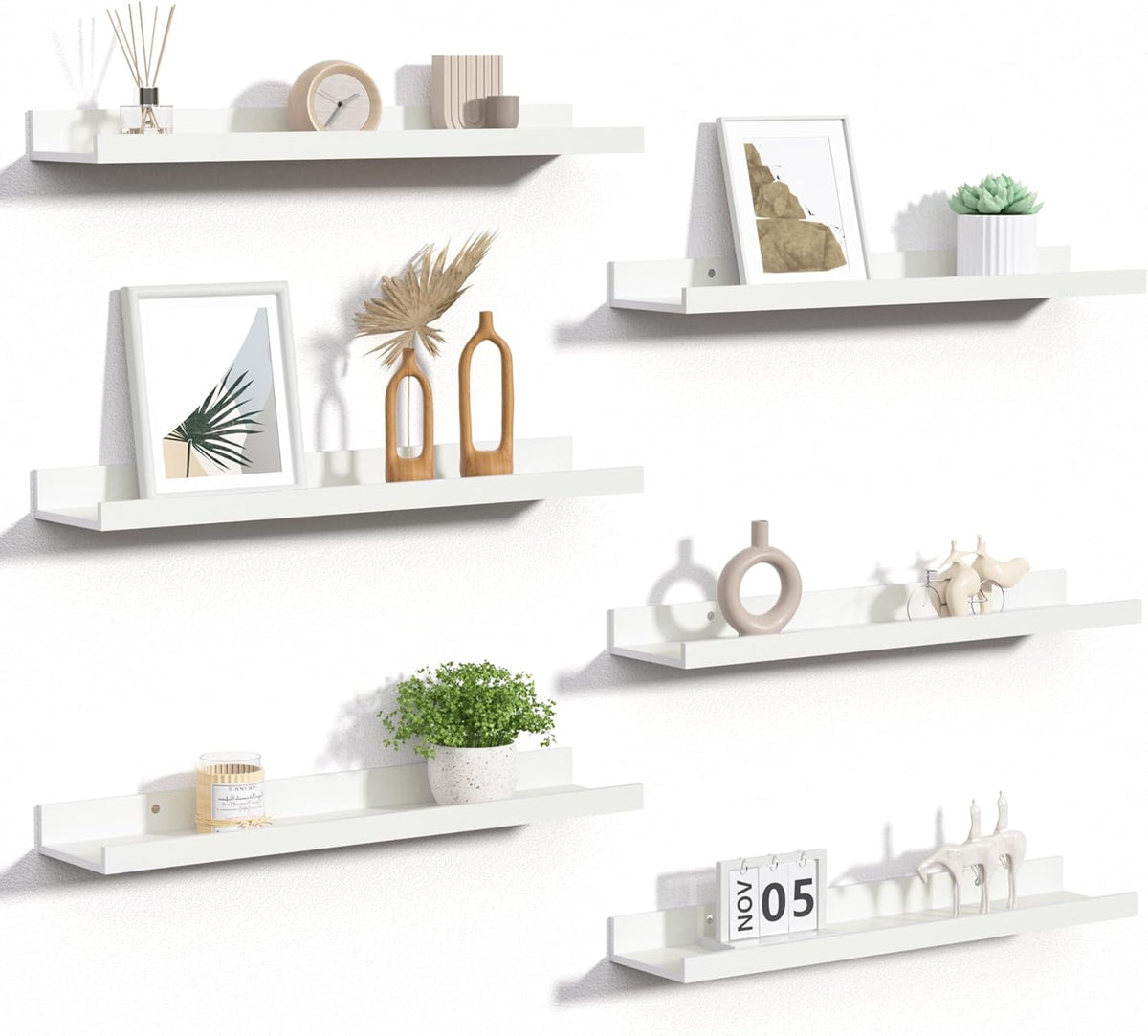 upsimples Floating Shelves for Wall, Wall Shelves for Decor Storage Set of 6, Wall Mounted Wood