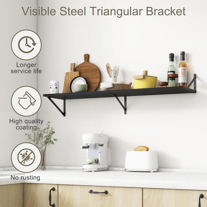 12 Inch Deep Floating Shelves, Black Floating Shelves 48W x 12D, Deep Wall Shelves Bracket Set of