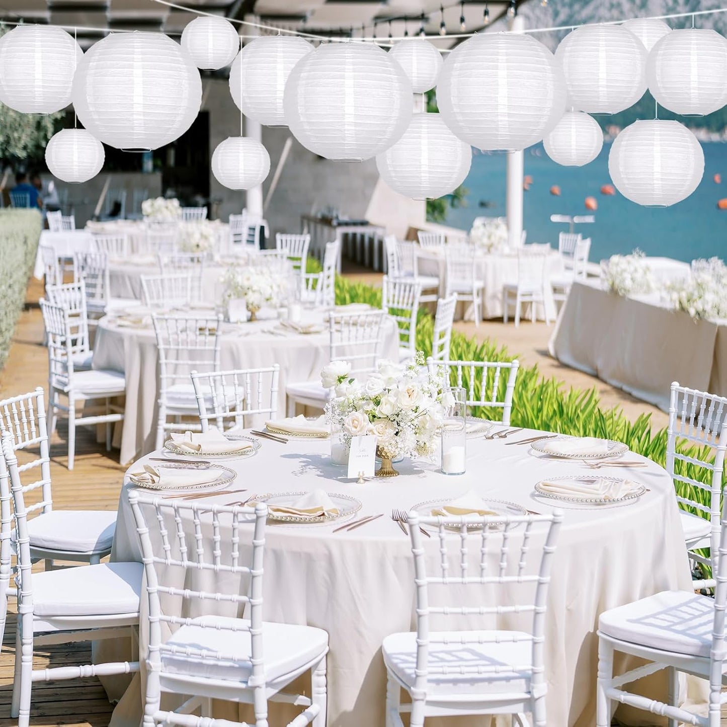 ADLKGG White Paper Lanterns Party Decorative, White Round Hanging Paper Lanterns Decorations for