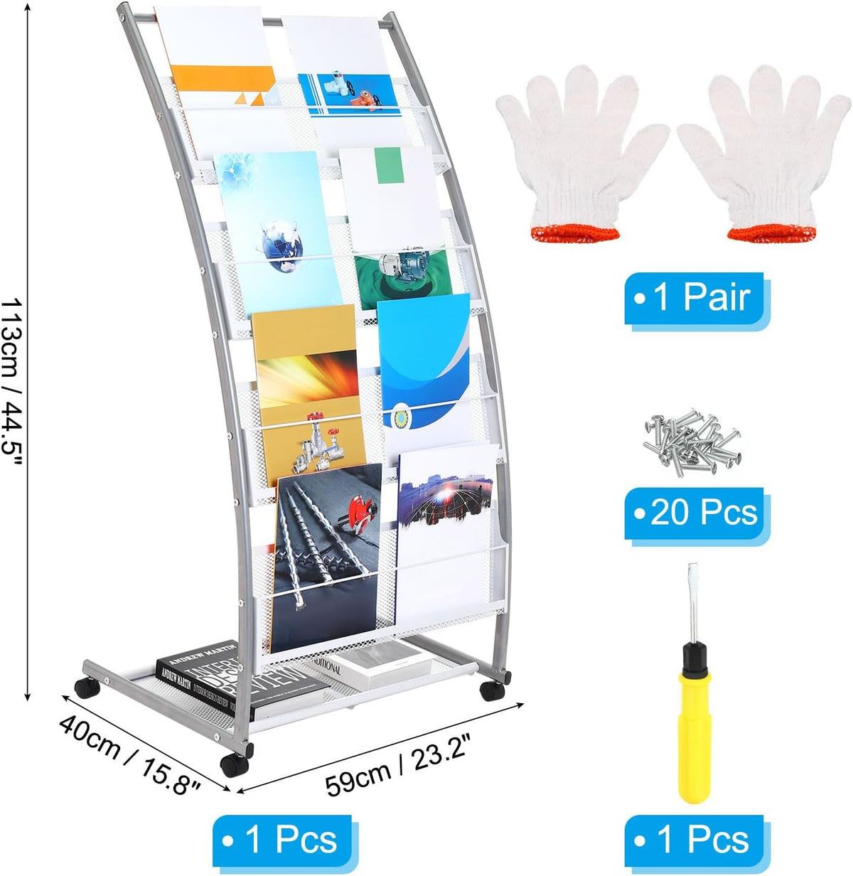 PATIKIL L-shaped Magazine Display Racks Floor Standing 4 Layers Brochure Stand Catalog Literature