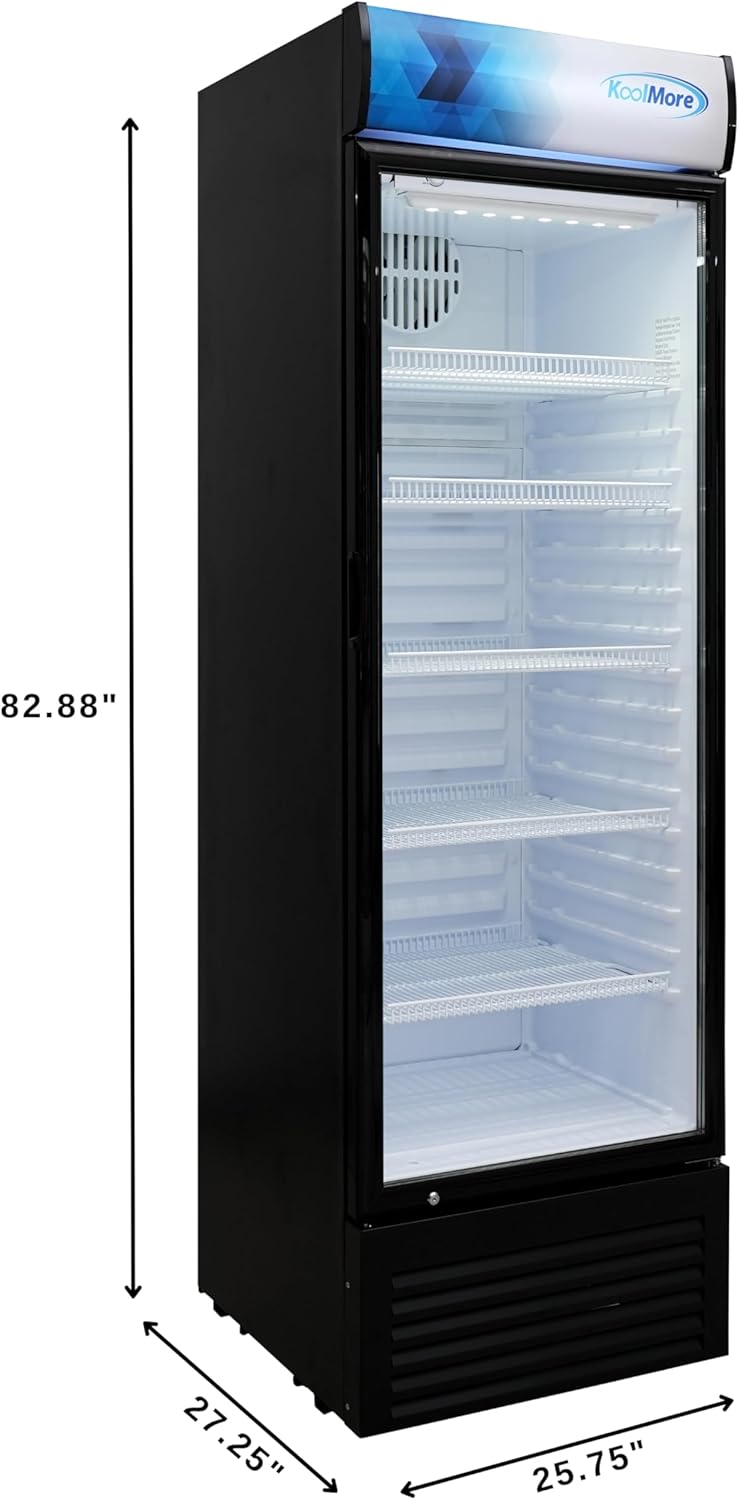 KoolMore KM-MDR-1GD-15C 26 in. Commercial Glass Door Merchandiser Refrigerator with LED Lights, 15