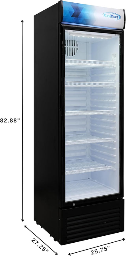 KoolMore KM-MDR-1GD-15C 26 in. Commercial Glass Door Merchandiser Refrigerator with LED Lights, 15