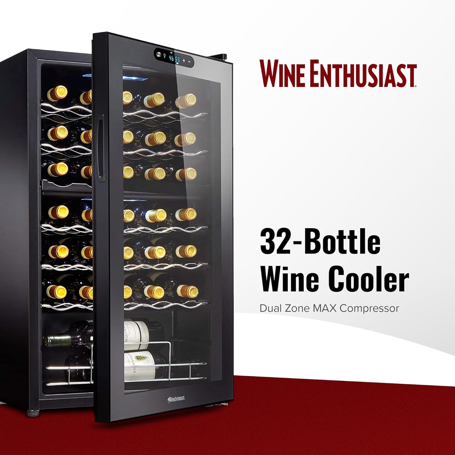 Wine Enthusiast 32-Bottle Dual Zone MAX Compressor Wine Cooler – Freestanding Mini Fridge with