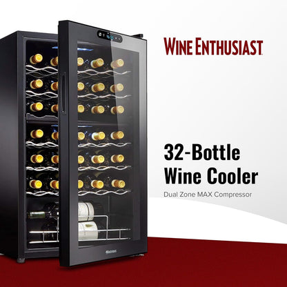 Wine Enthusiast 32-Bottle Dual Zone MAX Compressor Wine Cooler – Freestanding Mini Fridge with