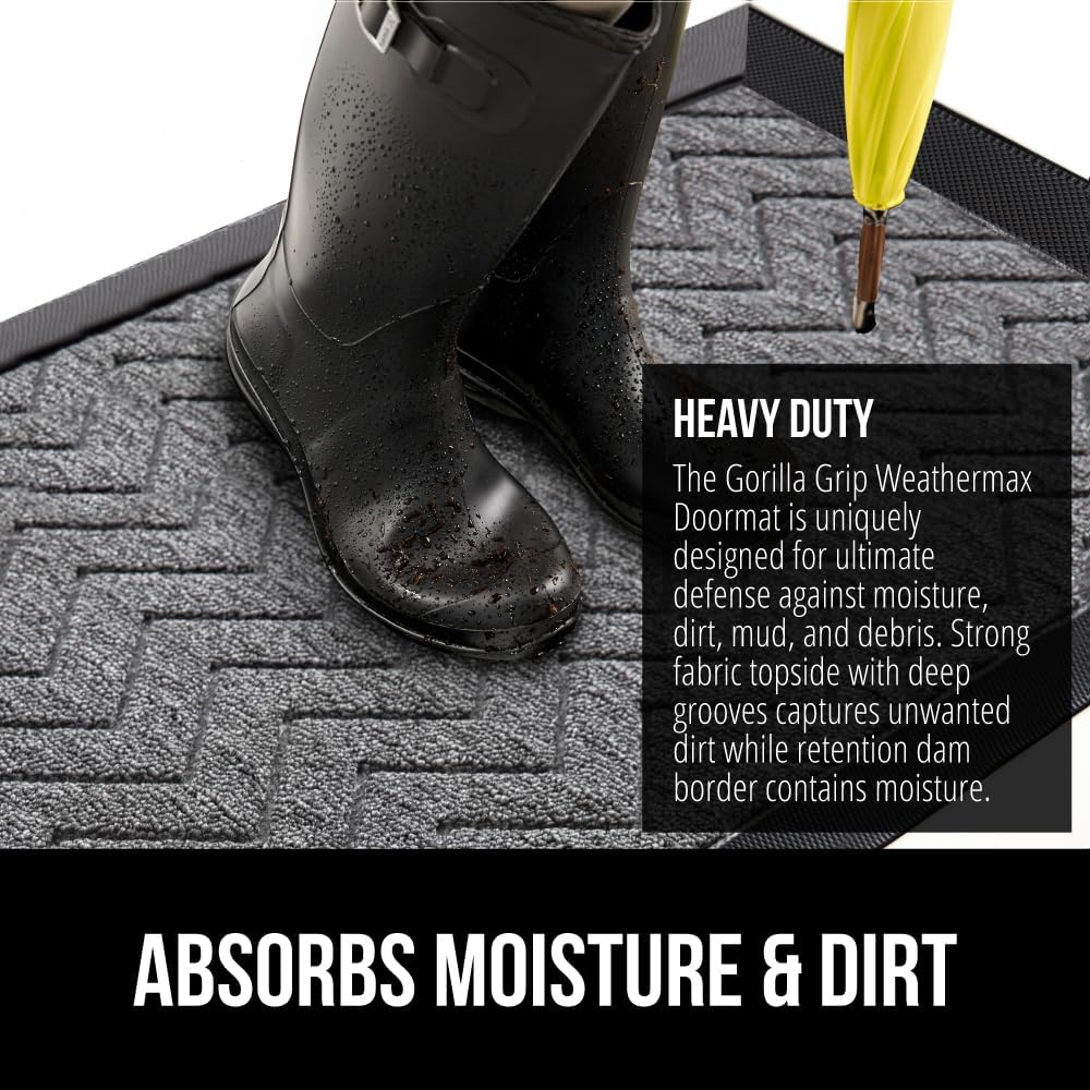 GORILLA GRIP 100% Waterproof All-Season WeatherMax Doormat, 34x58, US Designed Natural Rubber