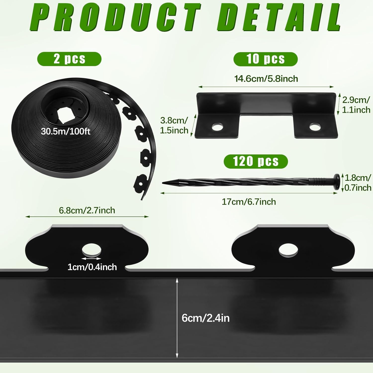 Sasylvia 2.5'' x 200' Landscape Edging Kit Edging Border Coil Include Anchoring Spikes 10