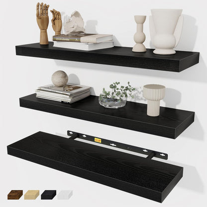 Fun Memories Black Floating Shelves Wall Shelf 24 Inch Long, Rustic Bathroom Shelves, Wall Mounted