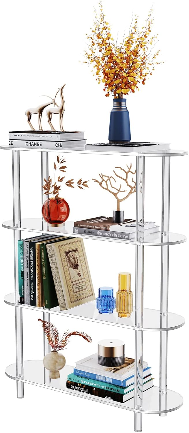 Clear Bookshelf, Acrylic Bookcase with Open Book Shelf Console Table for Entryway Office Living