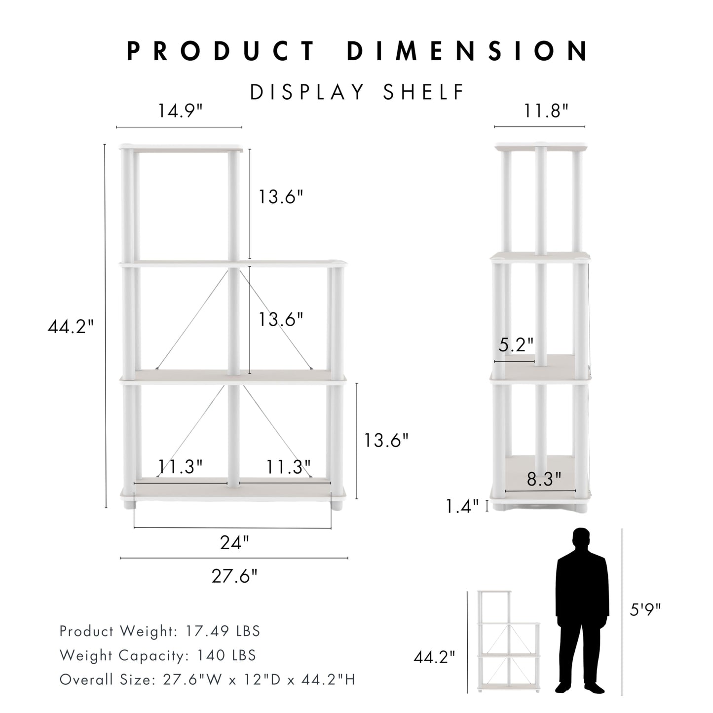 Homes: Inside + Out Apexa Modern 5-Cube Ladder Shelving Units, Collectibles Display Shelves, Easy