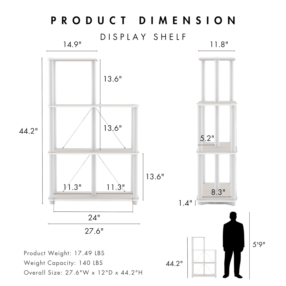 Homes: Inside + Out Apexa Modern 5-Cube Ladder Shelving Units, Collectibles Display Shelves, Easy