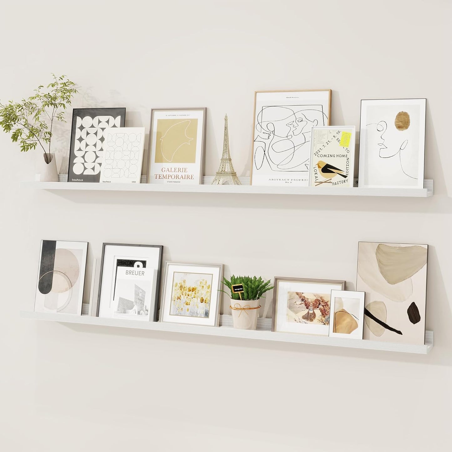 Picture Ledge Shelf, Solid Pine Wood Floating Shelves Set of 2, 48 Inches Nursery Book Shelves for