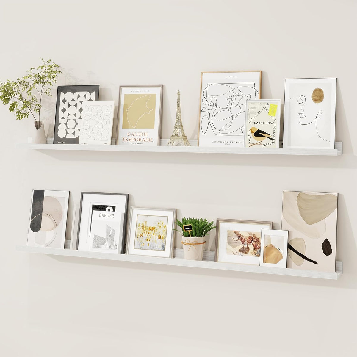 Picture Ledge Shelf, Solid Pine Wood Floating Shelves Set of 2, 48 Inches Nursery Book Shelves for