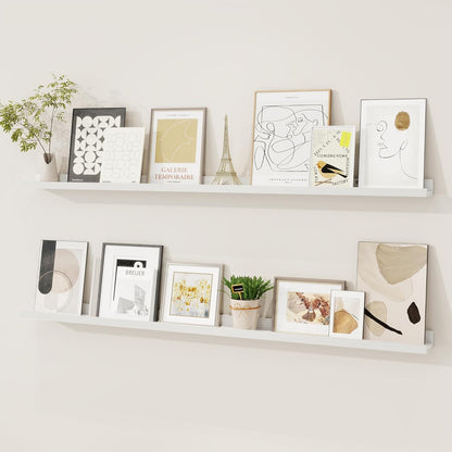 Picture Ledge Shelf, Solid Pine Wood Floating Shelves Set of 2, 48 Inches Nursery Book Shelves for