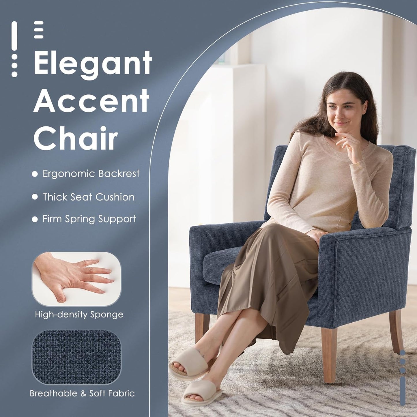 COLAMY Modern Wingback Living Room Chair, Upholstered Fabric Accent Armchair, Single Sofa Chair