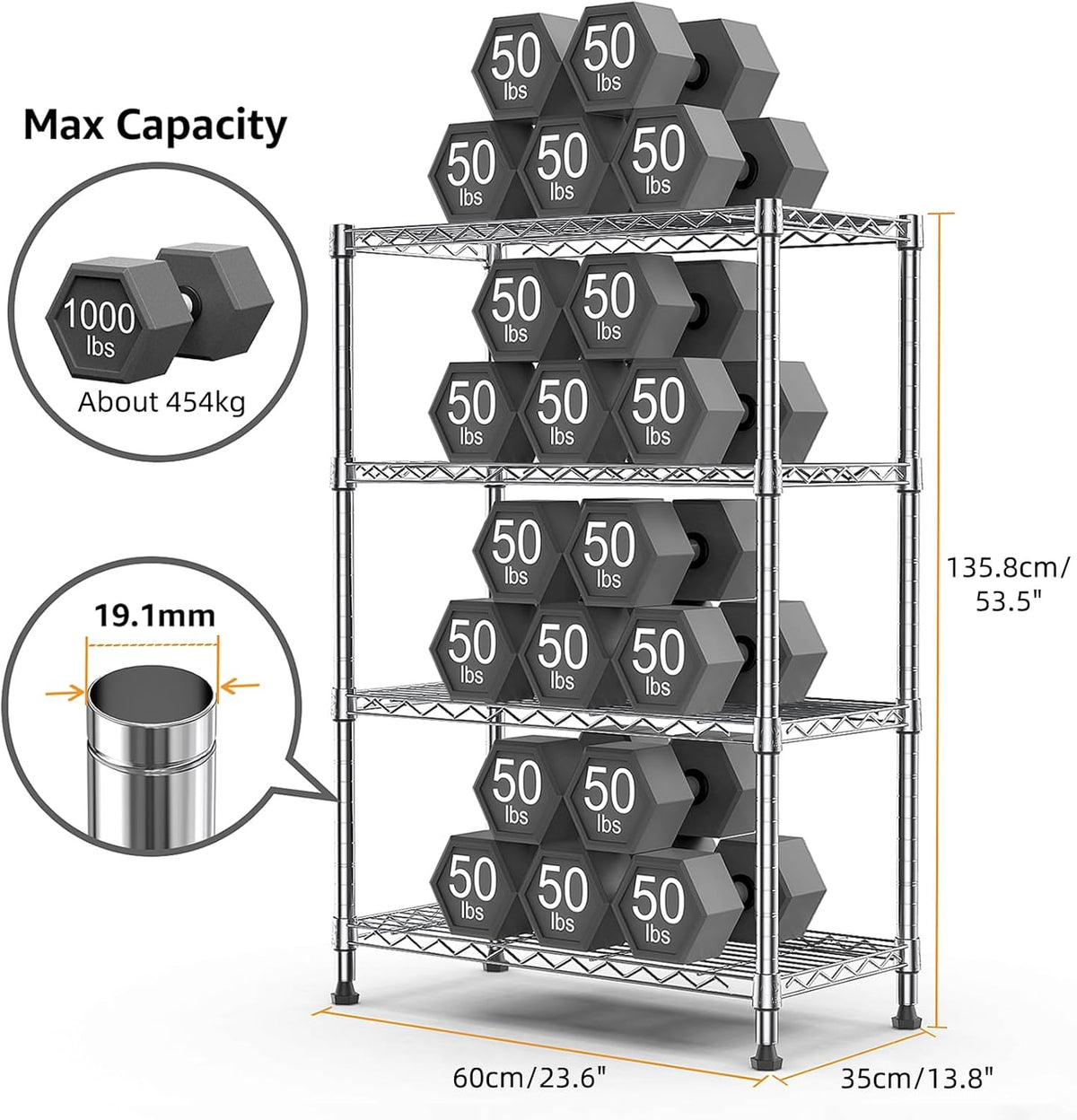 1000 lbs Storage Shelving 4-Tier Utility Shelving Unit Steel Organizer Wire Rack for