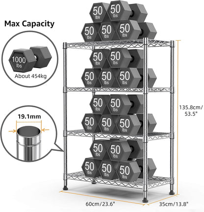 1000 lbs Storage Shelving 4-Tier Utility Shelving Unit Steel Organizer Wire Rack for