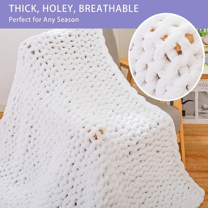 Bigacogo Chunky Knit Throw Blanket for Couch, 80x90 inches, 100% Hand Knitted with Thick Jumbo