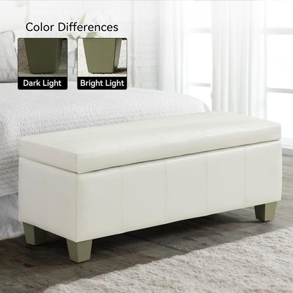 41" Faux Leather Storage Ottoman, Stitch Tufted Rectangle Upholstered End of Bed Storage Bench