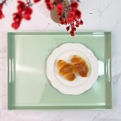 Turquoise Green Decorative Tray, Rectangular Large Serving Tray with Handles, Plastic Coffee Table